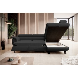 RAVEN L-Shaped Right-Handed Freestanding Corner Sofa with Sleep Function in ARAGON 99 Black Fabric - VERSAILLES Edition RAVEN L-Shaped Right-Handed Freestanding Corner Sofa with Sleep Function in ARAGON 99 Black Fabric - VERSAILLES Edition