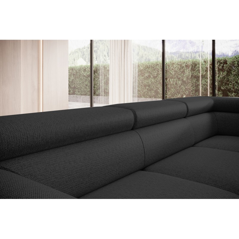 RAVEN L-Shaped Right-Handed Freestanding Corner Sofa with Sleep Function in ARAGON 99 Black Fabric - VERSAILLES Edition RAVEN L-Shaped Right-Handed Freestanding Corner Sofa with Sleep Function in ARAGON 99 Black Fabric - VERSAILLES Edition