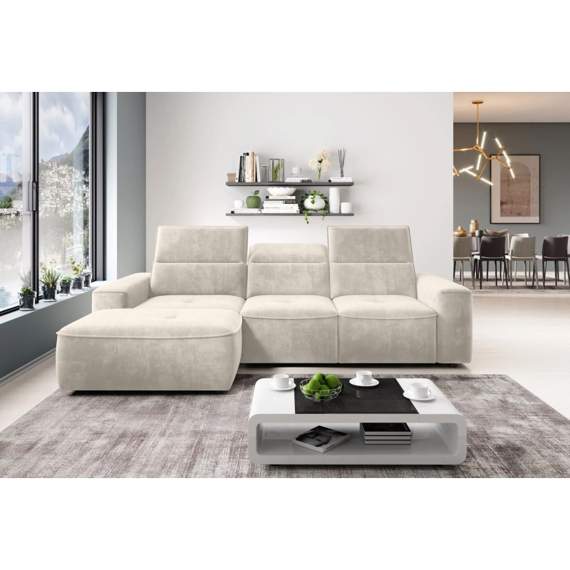 COLOMBO Mini Left-Handed Corner Sofa with Electric Sleep Function and PALLADIUM 02 Beige Storage Compartment from VERSAL COLOMBO Mini Left-Handed Corner Sofa with Electric Sleep Function and PALLADIUM 02 Beige Storage Compartment from VERSAL