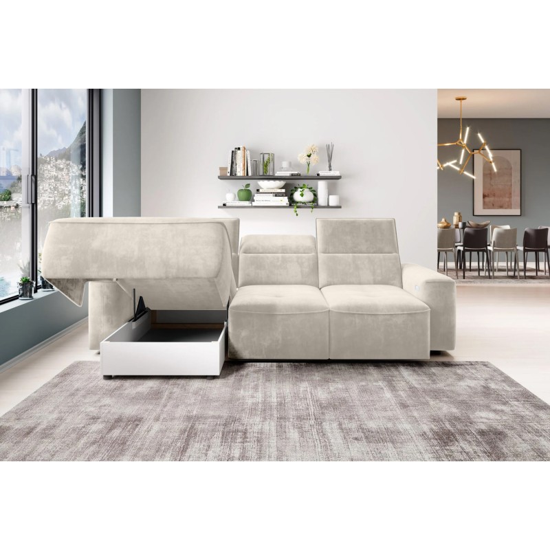 COLOMBO Mini Left-Handed Corner Sofa with Electric Sleep Function and PALLADIUM 02 Beige Storage Compartment from VERSAL COLOMBO Mini Left-Handed Corner Sofa with Electric Sleep Function and PALLADIUM 02 Beige Storage Compartment from VERSAL