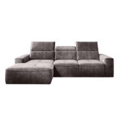COLOMBO Mini Left-Hand Corner Sofa with Electric Sleep Function and PALLADIUM 05 Brown Storage Compartment by VERSAL