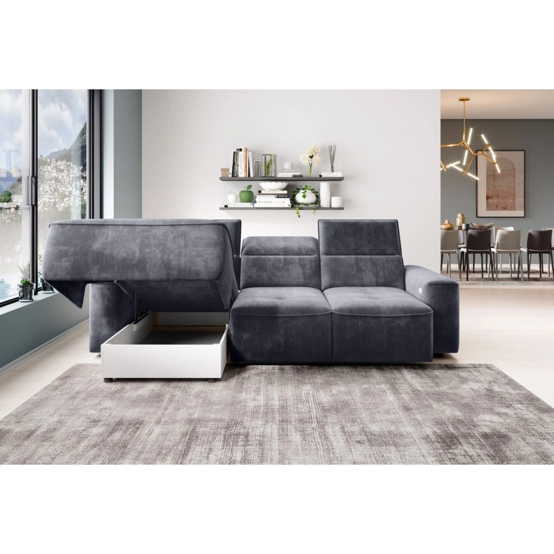 COLOMBO Mini Left-Handed Corner Sofa with Electric Sleep Function, PALLADIUM 16 Dark Gray Storage Compartment, VERSAL Edition COLOMBO Mini Left-Handed Corner Sofa with Electric Sleep Function, PALLADIUM 16 Dark Gray Storage Compartment, VERSAL Edition