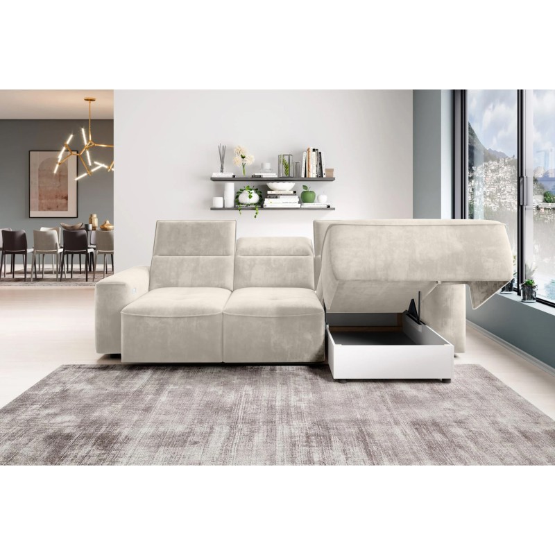 COLOMBO Mini Right-Hand Corner Sofa with Electric Sleep Function and PALLADIUM 02 Beige Storage Compartment WERSAL COLOMBO Mini Right-Hand Corner Sofa with Electric Sleep Function and PALLADIUM 02 Beige Storage Compartment WERSAL