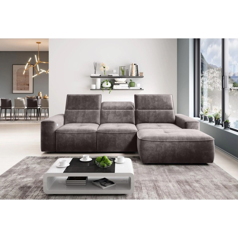 COLOMBO Mini Right-Hand Corner Sofa with Electric Sleep Function and PALLADIUM 05 Brown Storage Compartment by WERSAL COLOMBO Mini Right-Hand Corner Sofa with Electric Sleep Function and PALLADIUM 05 Brown Storage Compartment by WERSAL