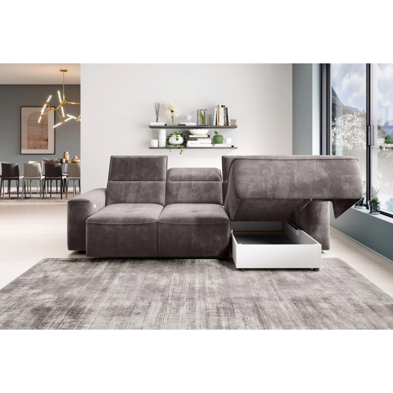 COLOMBO Mini Right-Hand Corner Sofa with Electric Sleep Function and PALLADIUM 05 Brown Storage Compartment by WERSAL COLOMBO Mini Right-Hand Corner Sofa with Electric Sleep Function and PALLADIUM 05 Brown Storage Compartment by WERSAL