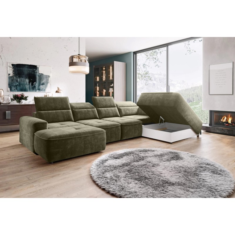 COLOMBO Mini Right-Hand Corner Sofa with Electric Sleep Function and PALLADIUM 10 Green Storage Compartment WERSAL COLOMBO Mini Right-Hand Corner Sofa with Electric Sleep Function and PALLADIUM 10 Green Storage Compartment WERSAL