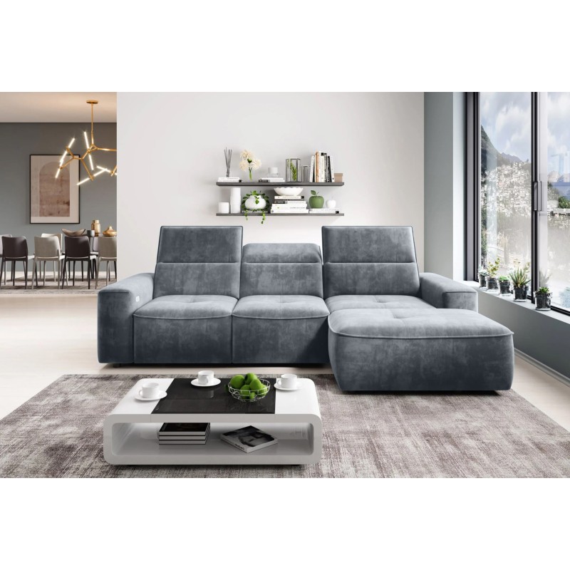 "COLOMBO Mini Right-Handed Corner Sofa with Electric Sleep Function and PALLADIUM 15 Storage in Versailles Grey" "COLOMBO Mini Right-Handed Corner Sofa with Electric Sleep Function and PALLADIUM 15 Storage in Versailles Grey"