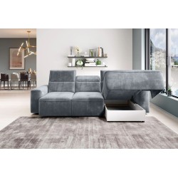 "COLOMBO Mini Right-Handed Corner Sofa with Electric Sleep Function and PALLADIUM 15 Storage in Versailles Grey" "COLOMBO Mini Right-Handed Corner Sofa with Electric Sleep Function and PALLADIUM 15 Storage in Versailles Grey"