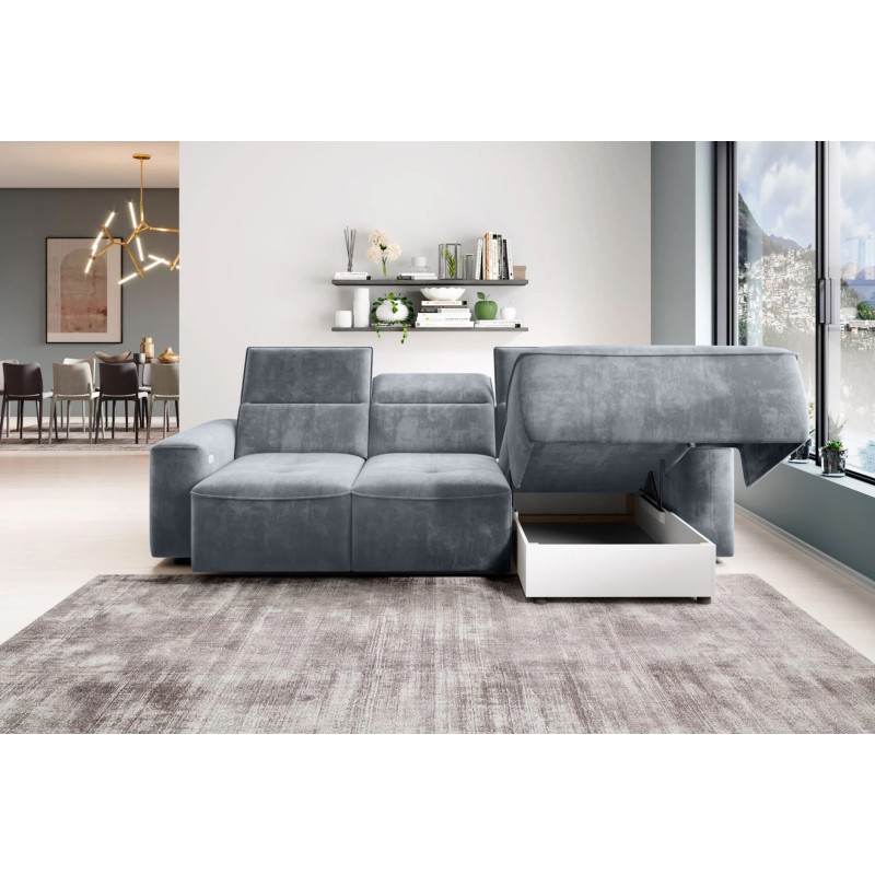 "COLOMBO Mini Right-Handed Corner Sofa with Electric Sleep Function and PALLADIUM 15 Storage in Versailles Grey" "COLOMBO Mini Right-Handed Corner Sofa with Electric Sleep Function and PALLADIUM 15 Storage in Versailles Grey"