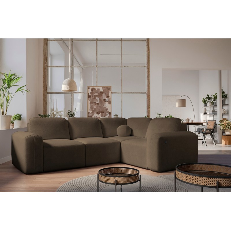 Monaco II corner sofa with sleeping function in Velour fabric, Velo 625 - elegance and functionality in one