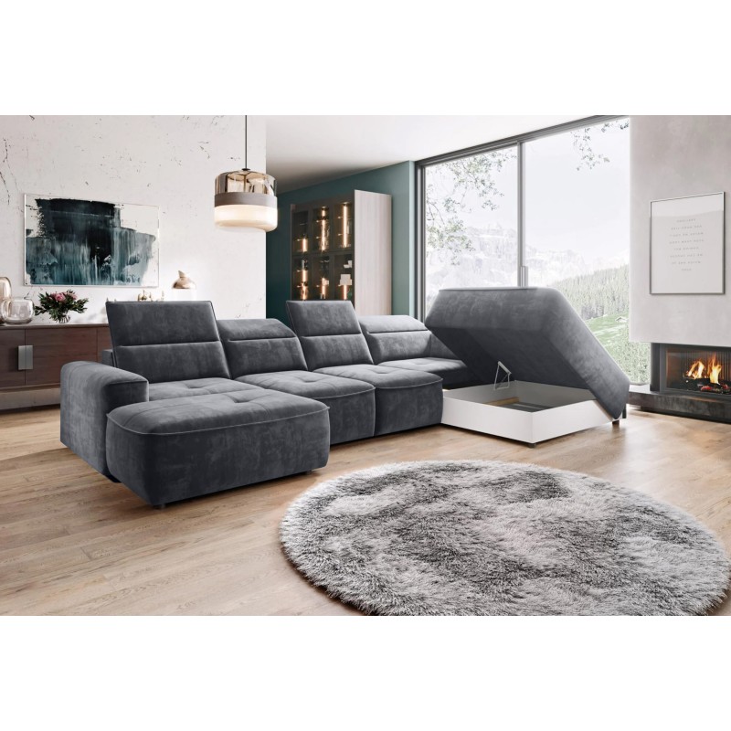 COLOMBO XL Right-Hand Corner Sofa with Electric Sleep Function and PALLADIUM 16 Dark Grey Storage Compartment VERSAILLES COLOMBO XL Right-Hand Corner Sofa with Electric Sleep Function and PALLADIUM 16 Dark Grey Storage Compartment VERSAILLES