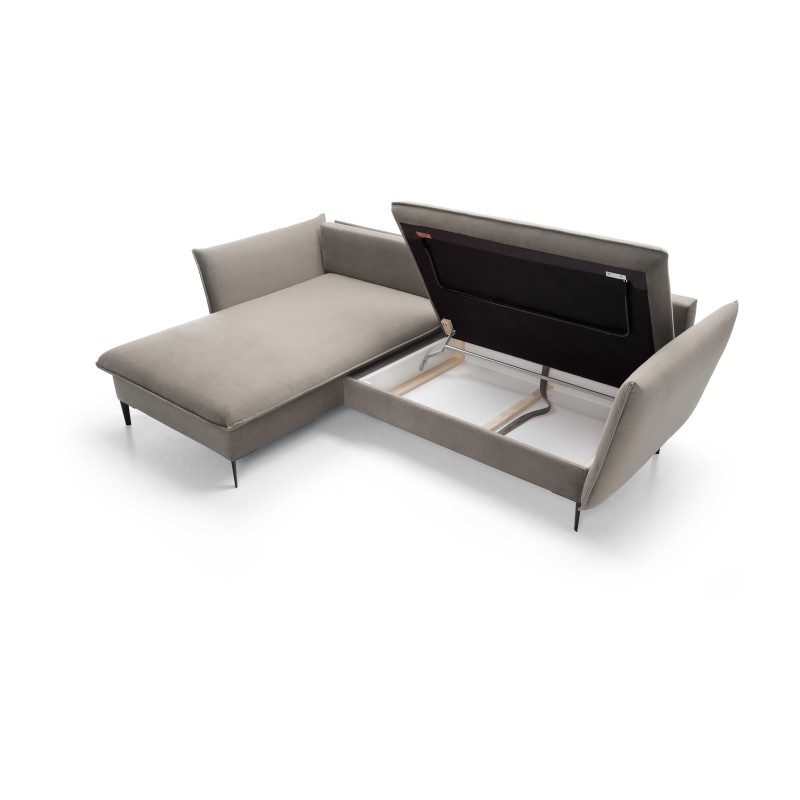 GLOSS Left-Handed Corner Sofa with Sleeper Function, Standalone Set with Pillows in RIVIERA 21 Beige Fabric GLOSS Left-Handed Corner Sofa with Sleeper Function, Standalone Set with Pillows in RIVIERA 21 Beige Fabric