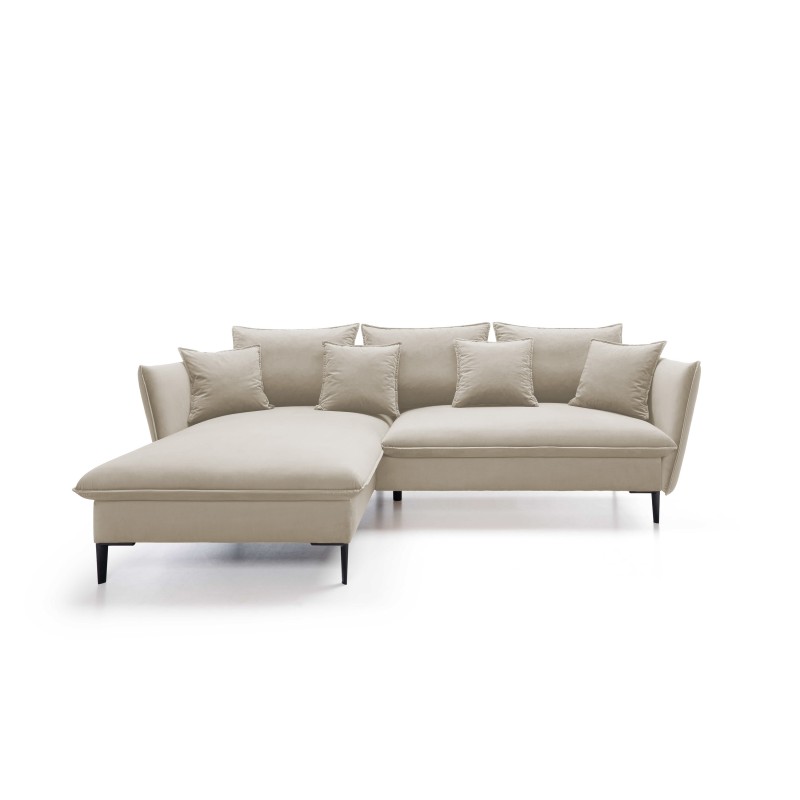 GLOSS Left-Handed Corner Sofa with Sleep Function, Free-Standing Set with Pillows in RIVIERA 38 Green Fabric GLOSS Left-Handed Corner Sofa with Sleep Function, Free-Standing Set with Pillows in RIVIERA 38 Green Fabric