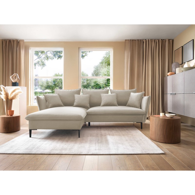 GLOSS Left-Handed Corner Sofa with Sleep Function, Free-Standing Set with Pillows in RIVIERA 38 Green Fabric GLOSS Left-Handed Corner Sofa with Sleep Function, Free-Standing Set with Pillows in RIVIERA 38 Green Fabric