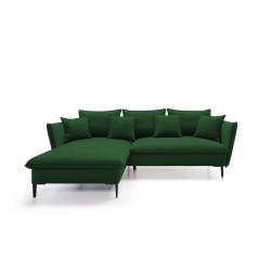 "GLOSS Left-Handed Corner Sofa with Sleep Function, Free-Standing Set with Pillows in RIVIERA 41 Platinum Fabric"