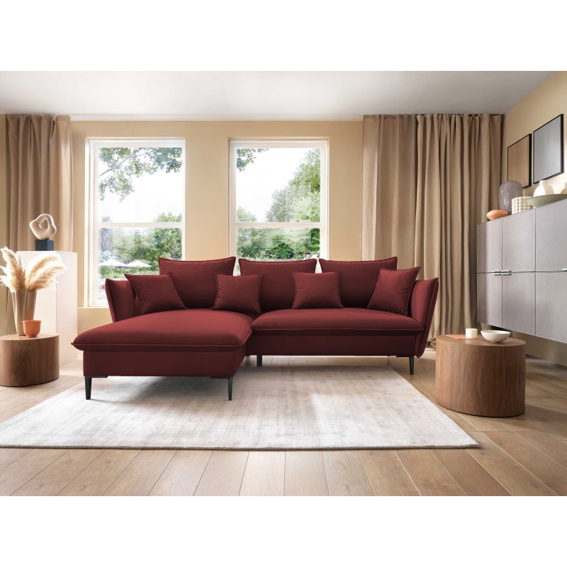 GLOSS Left-Handed Corner Sofa Bed, Free-Standing Set with Pillows in RIVIERA 69 Purple Fabric GLOSS Left-Handed Corner Sofa Bed, Free-Standing Set with Pillows in RIVIERA 69 Purple Fabric