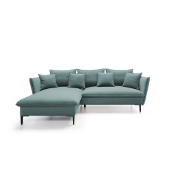 "GLOSS Left-Handed Corner Sofa with Sleeping Function, Free-Standing Set with Pillows in RIVIERA 80 Light Grey Fabric"