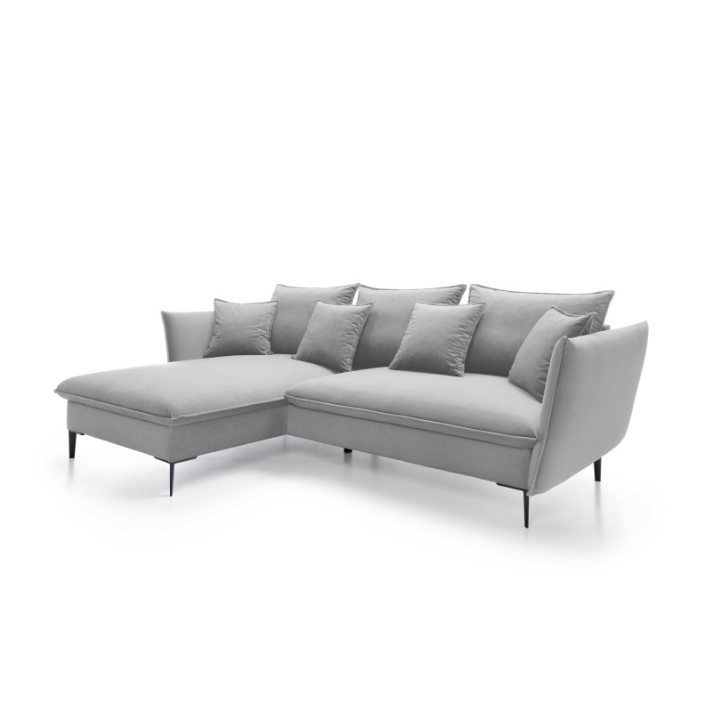 GLOSS Left-hand Corner Sofa with Sleep Function, Free-standing Set with Cushions in RIVIERA 81 Blue Fabric GLOSS Left-hand Corner Sofa with Sleep Function, Free-standing Set with Cushions in RIVIERA 81 Blue Fabric