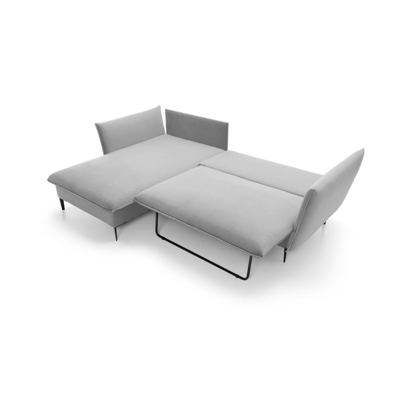 GLOSS Left-hand Corner Sofa with Sleep Function, Free-standing Set with Cushions in RIVIERA 81 Blue Fabric GLOSS Left-hand Corner Sofa with Sleep Function, Free-standing Set with Cushions in RIVIERA 81 Blue Fabric
