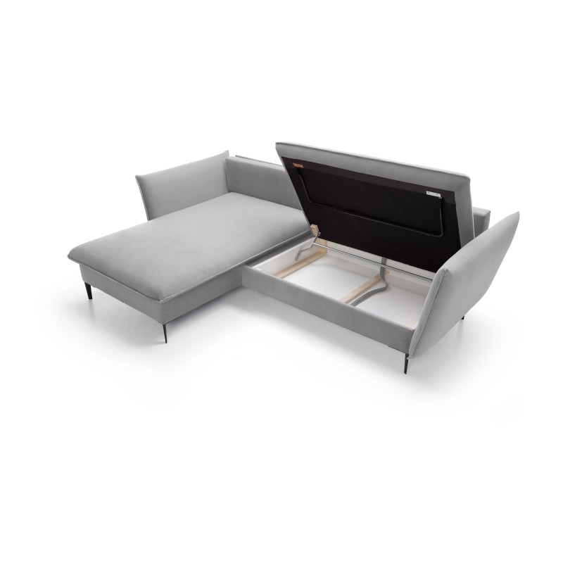 GLOSS Left-hand Corner Sofa with Sleep Function, Free-standing Set with Cushions in RIVIERA 81 Blue Fabric GLOSS Left-hand Corner Sofa with Sleep Function, Free-standing Set with Cushions in RIVIERA 81 Blue Fabric