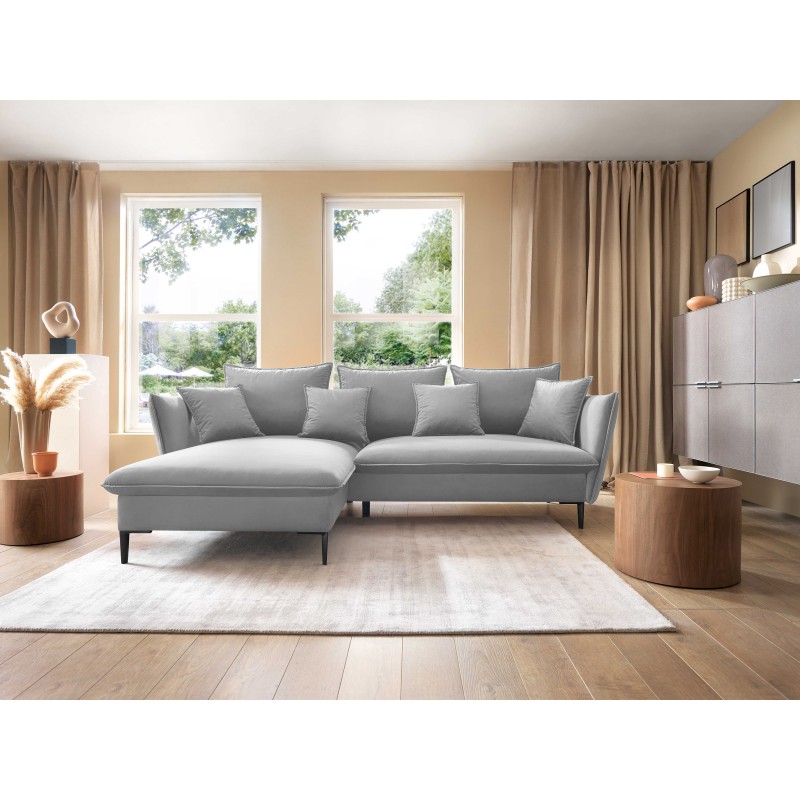 GLOSS Left-hand Corner Sofa with Sleep Function, Free-standing Set with Cushions in RIVIERA 81 Blue Fabric GLOSS Left-hand Corner Sofa with Sleep Function, Free-standing Set with Cushions in RIVIERA 81 Blue Fabric