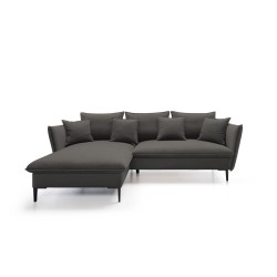 GLOSS Left-Handed Corner Sofa with Sleep Function, Standalone Set with Cushions in RIVIERA 100 Black Fabric