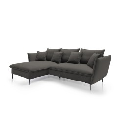 GLOSS Left-Handed Corner Sofa with Sleep Function, Standalone Set with Cushions in RIVIERA 100 Black Fabric GLOSS Left-Handed Corner Sofa with Sleep Function, Standalone Set with Cushions in RIVIERA 100 Black Fabric