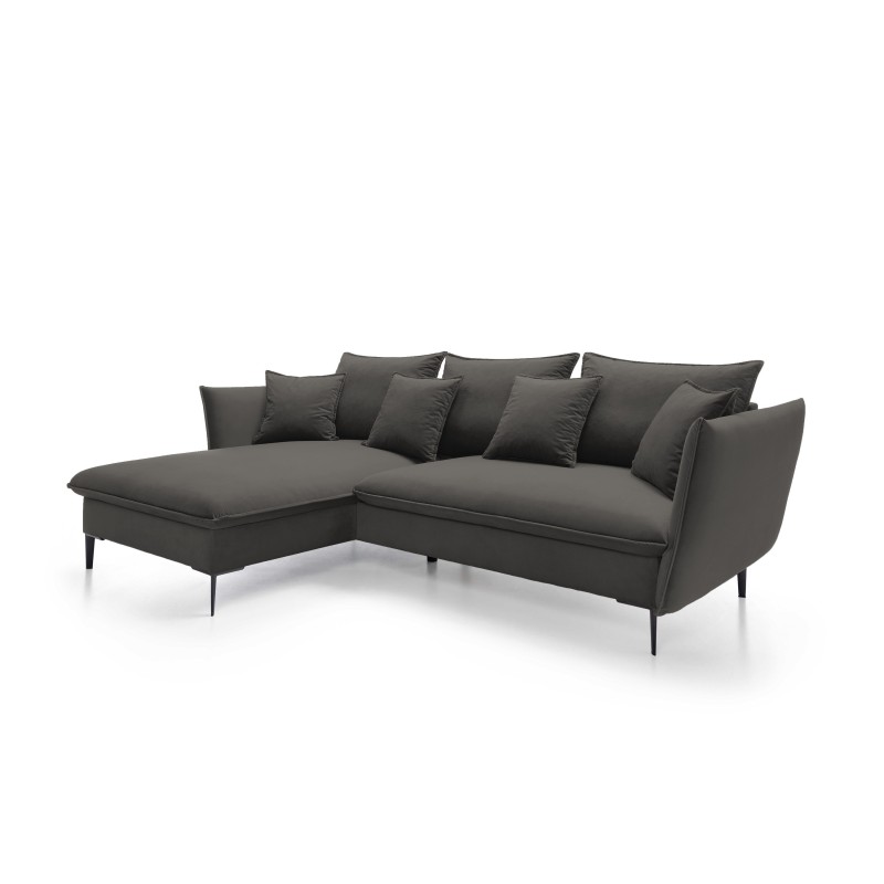 GLOSS Left-Handed Corner Sofa with Sleep Function, Standalone Set with Cushions in RIVIERA 100 Black Fabric GLOSS Left-Handed Corner Sofa with Sleep Function, Standalone Set with Cushions in RIVIERA 100 Black Fabric