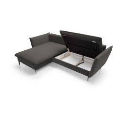 GLOSS Left-Handed Corner Sofa with Sleep Function, Standalone Set with Cushions in RIVIERA 100 Black Fabric GLOSS Left-Handed Corner Sofa with Sleep Function, Standalone Set with Cushions in RIVIERA 100 Black Fabric