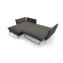 GLOSS Left-Handed Corner Sofa with Sleep Function, Standalone Set with Cushions in RIVIERA 100 Black Fabric GLOSS Left-Handed Corner Sofa with Sleep Function, Standalone Set with Cushions in RIVIERA 100 Black Fabric