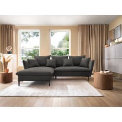 GLOSS Left-Handed Corner Sofa with Sleep Function, Standalone Set with Cushions in RIVIERA 100 Black Fabric GLOSS Left-Handed Corner Sofa with Sleep Function, Standalone Set with Cushions in RIVIERA 100 Black Fabric