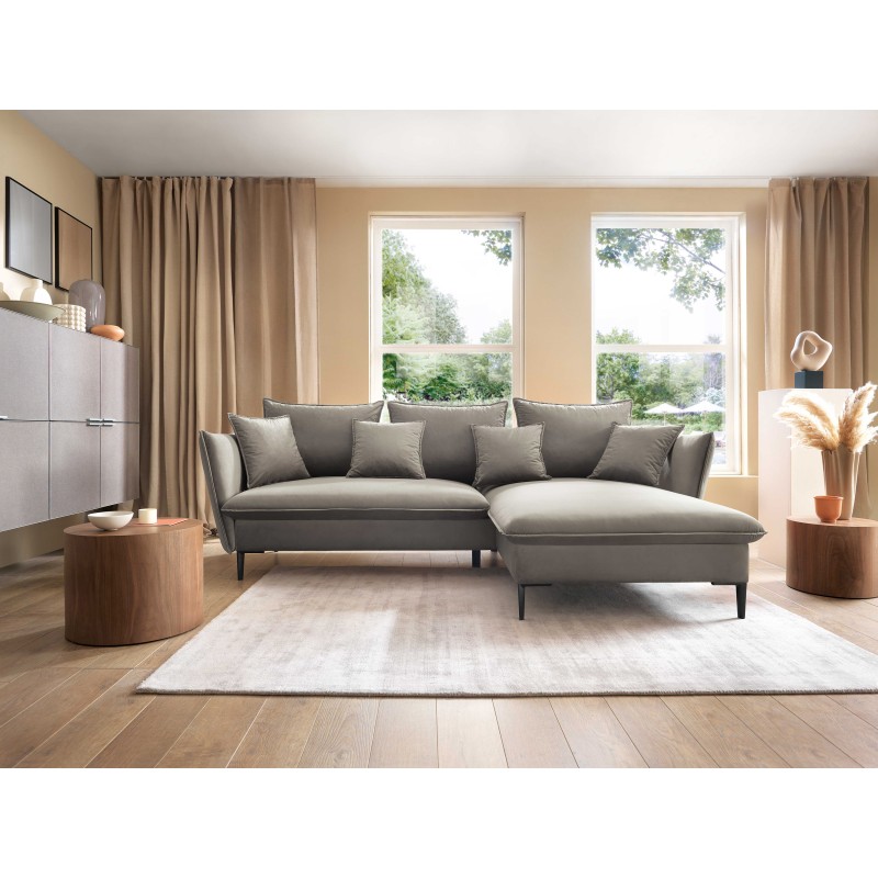 GLOSS Right-Handed Corner Sofa with Sleep Function, Free-Standing Set with Cushions in RIVIERA 21 Beige Fabric GLOSS Right-Handed Corner Sofa with Sleep Function, Free-Standing Set with Cushions in RIVIERA 21 Beige Fabric