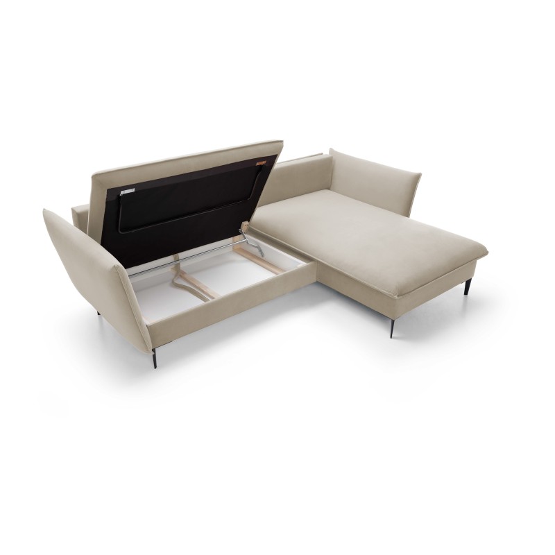 GLOSS Right-Handed Corner Sofa with Sleep Function, Free-Standing Set with Pillows in RIVIERA 38 Green Fabric GLOSS Right-Handed Corner Sofa with Sleep Function, Free-Standing Set with Pillows in RIVIERA 38 Green Fabric
