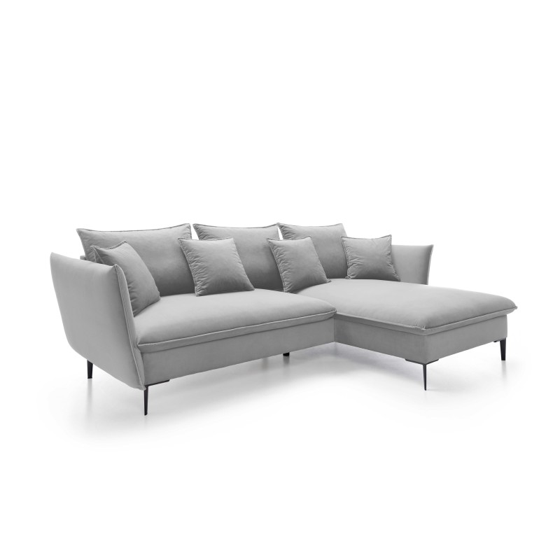 GLOSS Right-Hand Corner Sofa with Sleep Function, Set with Free-Standing Cushions in RIVIERA 81 Blue Fabric GLOSS Right-Hand Corner Sofa with Sleep Function, Set with Free-Standing Cushions in RIVIERA 81 Blue Fabric