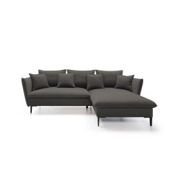 GLOSS Right-Hand Corner Sofa Bed with Cushion Set, Free-Standing, RIVIERA 100 Black Fabric
