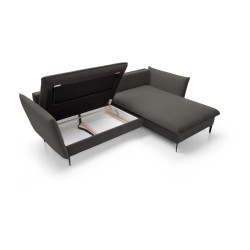 GLOSS Right-Hand Corner Sofa Bed with Cushion Set, Free-Standing, RIVIERA 100 Black Fabric GLOSS Right-Hand Corner Sofa Bed with Cushion Set, Free-Standing, RIVIERA 100 Black Fabric