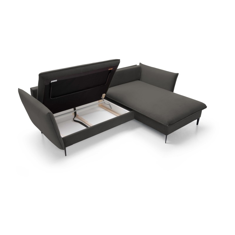 GLOSS Right-Hand Corner Sofa Bed with Cushion Set, Free-Standing, RIVIERA 100 Black Fabric GLOSS Right-Hand Corner Sofa Bed with Cushion Set, Free-Standing, RIVIERA 100 Black Fabric