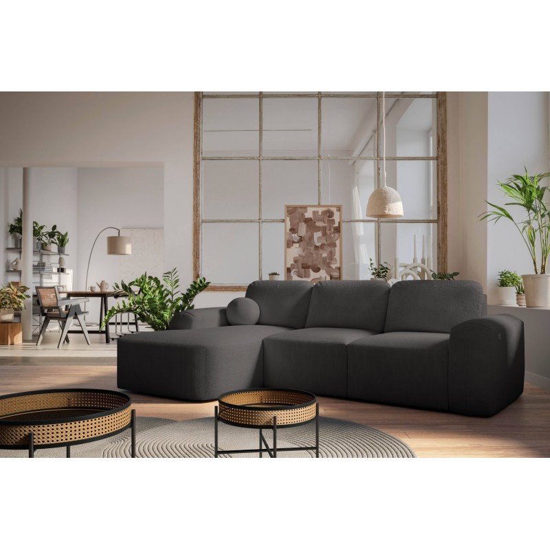 Elegant Monaco I Corner Sofa with Sleeping Function, Upholstered in Velvet Fabric, Velo 635