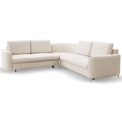 LAREN Modern Corner Sofa with Sleeper Function, Bedding Compartment, Plastic Legs, Left Side, CREMAL, 251x251x85 cm