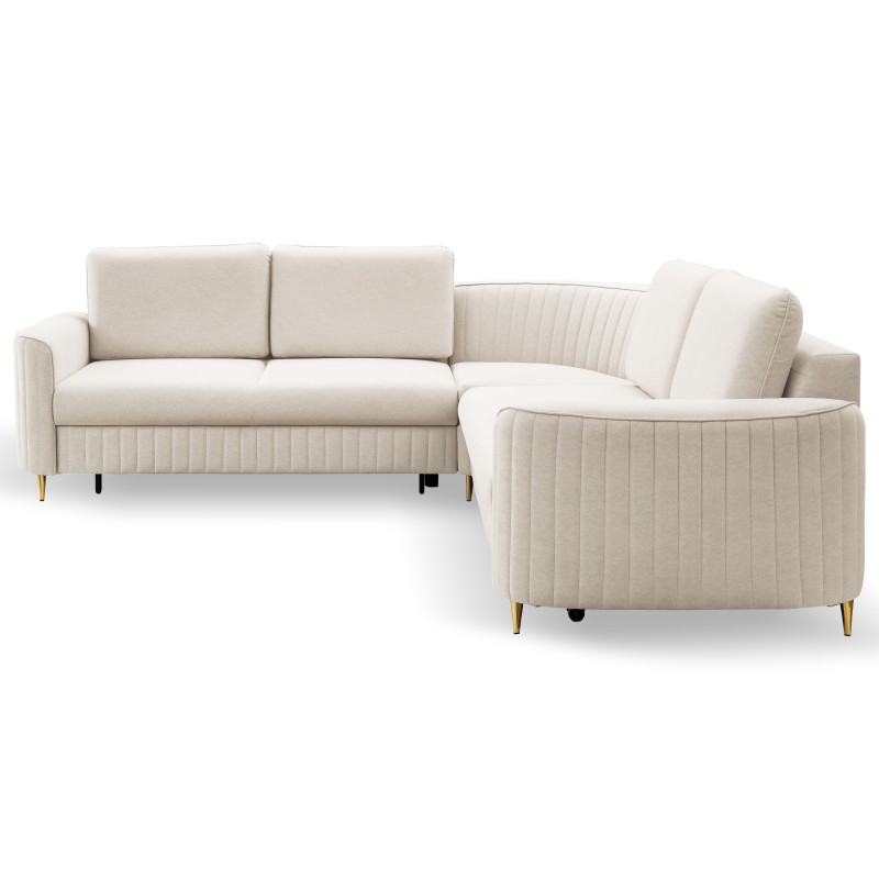 LAREN Modern Corner Sofa with Sleeper Function, Bedding Compartment, Plastic Legs, Left Side, CREMAL, 251x251x85 cm LAREN Modern Corner Sofa with Sleeper Function, Bedding Compartment, Plastic Legs, Left Side, CREMAL, 251x251x85 cm