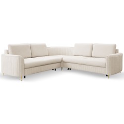 LAREN Modern Corner Sofa with Sleeper Function, Bedding Compartment, Plastic Legs, Left Side, CREMAL, 251x251x85 cm LAREN Modern Corner Sofa with Sleeper Function, Bedding Compartment, Plastic Legs, Left Side, CREMAL, 251x251x85 cm