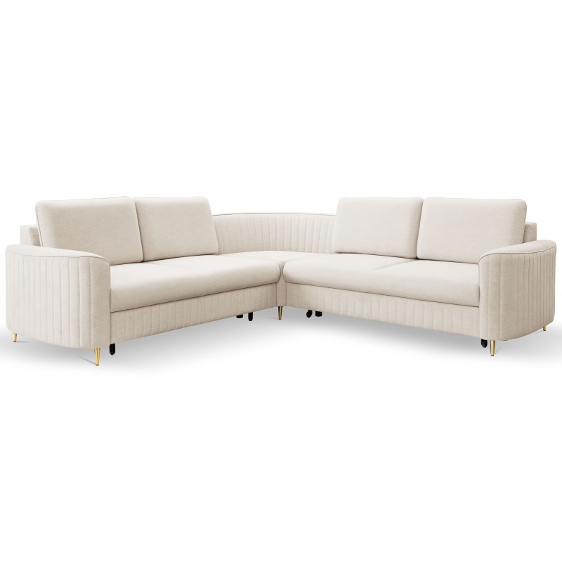 LAREN Modern Corner Sofa with Sleeper Function, Bedding Compartment, Plastic Legs, Left Side, CREMAL, 251x251x85 cm LAREN Modern Corner Sofa with Sleeper Function, Bedding Compartment, Plastic Legs, Left Side, CREMAL, 251x251x85 cm