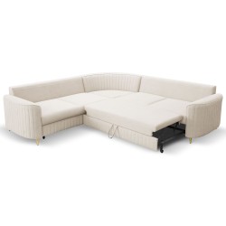 LAREN Modern Corner Sofa with Sleeper Function, Bedding Compartment, Plastic Legs, Left Side, CREMAL, 251x251x85 cm LAREN Modern Corner Sofa with Sleeper Function, Bedding Compartment, Plastic Legs, Left Side, CREMAL, 251x251x85 cm