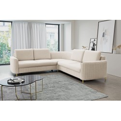 LAREN Modern Corner Sofa with Sleeper Function, Bedding Compartment, Plastic Legs, Left Side, CREMAL, 251x251x85 cm LAREN Modern Corner Sofa with Sleeper Function, Bedding Compartment, Plastic Legs, Left Side, CREMAL, 251x251x85 cm