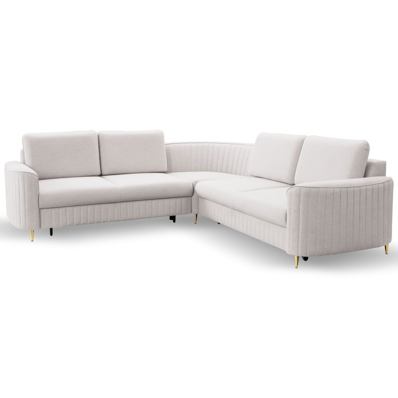LAREN Modern Corner Sofa with Sleep Function, Bedding Storage, Plastic Legs, Left Side, ECRU, 251x251x85 cm LAREN Modern Corner Sofa with Sleep Function, Bedding Storage, Plastic Legs, Left Side, ECRU, 251x251x85 cm