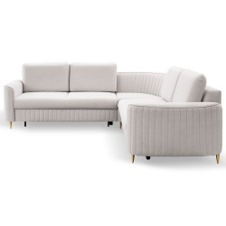LAREN Modern Corner Sofa with Sleep Function, Bedding Storage, Plastic Legs, Left Side, ECRU, 251x251x85 cm LAREN Modern Corner Sofa with Sleep Function, Bedding Storage, Plastic Legs, Left Side, ECRU, 251x251x85 cm