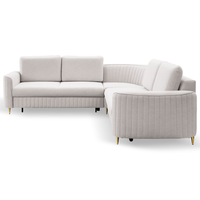 LAREN Modern Corner Sofa with Sleep Function, Bedding Storage, Plastic Legs, Left Side, ECRU, 251x251x85 cm LAREN Modern Corner Sofa with Sleep Function, Bedding Storage, Plastic Legs, Left Side, ECRU, 251x251x85 cm