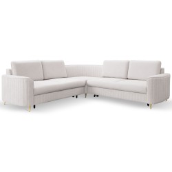 LAREN Modern Corner Sofa with Sleep Function, Bedding Storage, Plastic Legs, Left Side, ECRU, 251x251x85 cm LAREN Modern Corner Sofa with Sleep Function, Bedding Storage, Plastic Legs, Left Side, ECRU, 251x251x85 cm