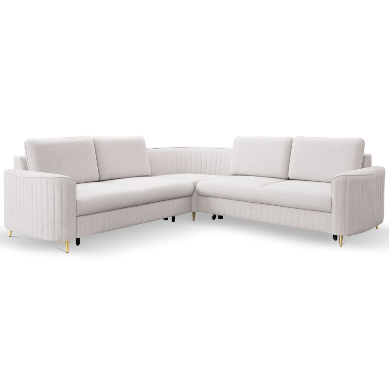 LAREN Modern Corner Sofa with Sleep Function, Bedding Storage, Plastic Legs, Left Side, ECRU, 251x251x85 cm LAREN Modern Corner Sofa with Sleep Function, Bedding Storage, Plastic Legs, Left Side, ECRU, 251x251x85 cm