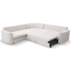 LAREN Modern Corner Sofa with Sleep Function, Bedding Storage, Plastic Legs, Left Side, ECRU, 251x251x85 cm LAREN Modern Corner Sofa with Sleep Function, Bedding Storage, Plastic Legs, Left Side, ECRU, 251x251x85 cm
